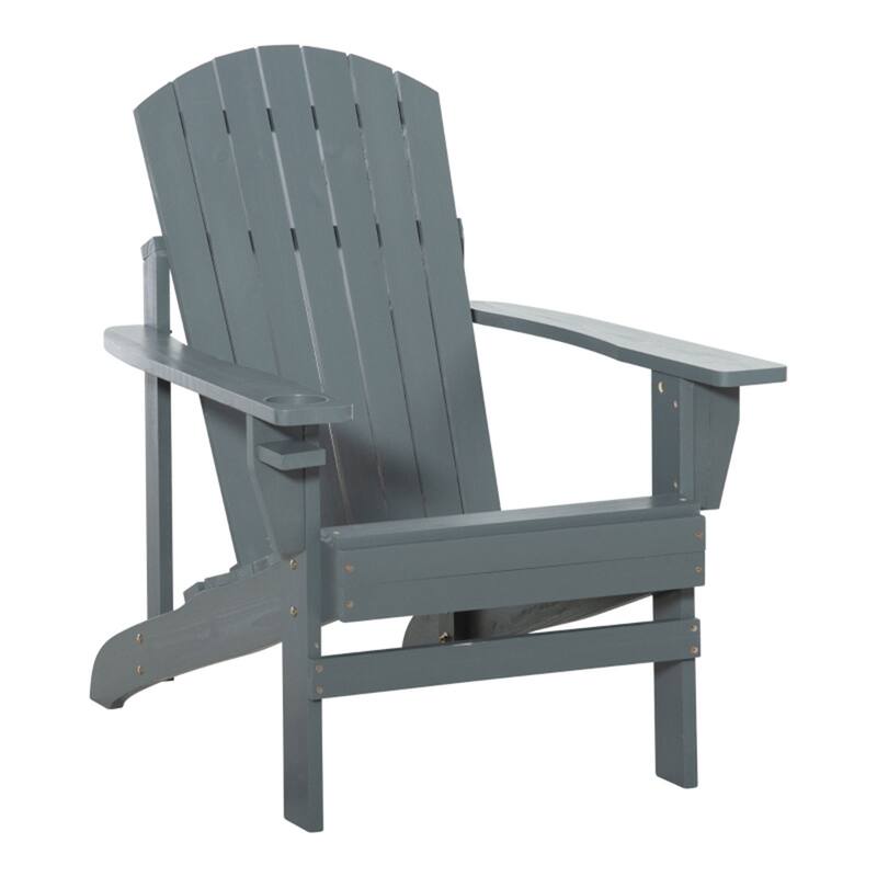 Comfortable Fir Wood Adirondack Chair with Tilt Slatted Back and Wide Armrests and Cup Holder - 28.5" W x 38.2" D x 36.6" H