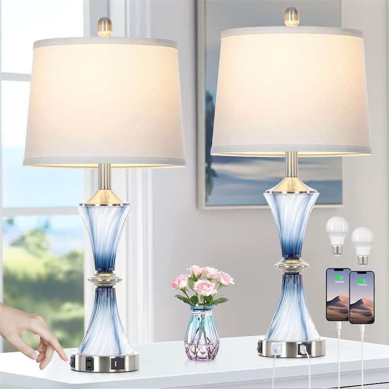 Modern Gold Lamps for Night Stands Bedroom Living Room - blue