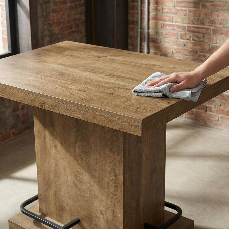 47-Inch Industrial Bar Table, Bistro Pub Table with Metal Footrest for Small Bar Dining Cocktail