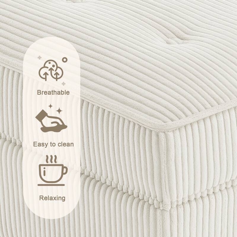 Modular Corduroy Tufted Storage Ottoman with Reversible Tabletop