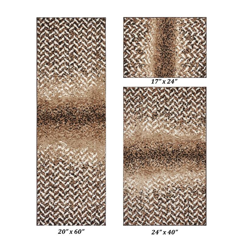 Better Trends 100% Micro Polyester 3 Pc Bathroom Rug Set- Casablanca Collection with Chevron Pattern, Maching Washable Bath Mat