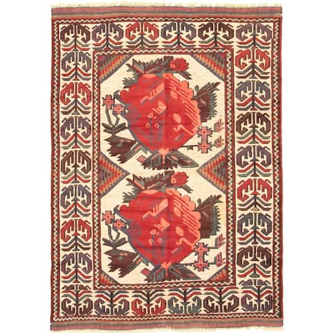 ECARPETGALLERY Hand-knotted Tajik Caucasian Cream Wool Rug - 4'3 x 6'0