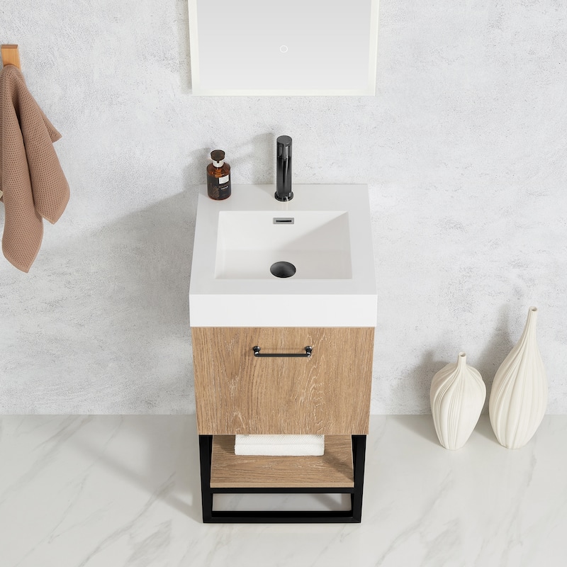 Alistair 18" Single Vanity with White Grain Stone Top without Mirror - 17.7" x 17.7"