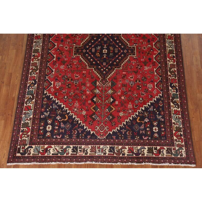 Tribal Shiraz Persian Vintage Rug Living Room Handmade Wool Carpet - 6'7"x 9'10"