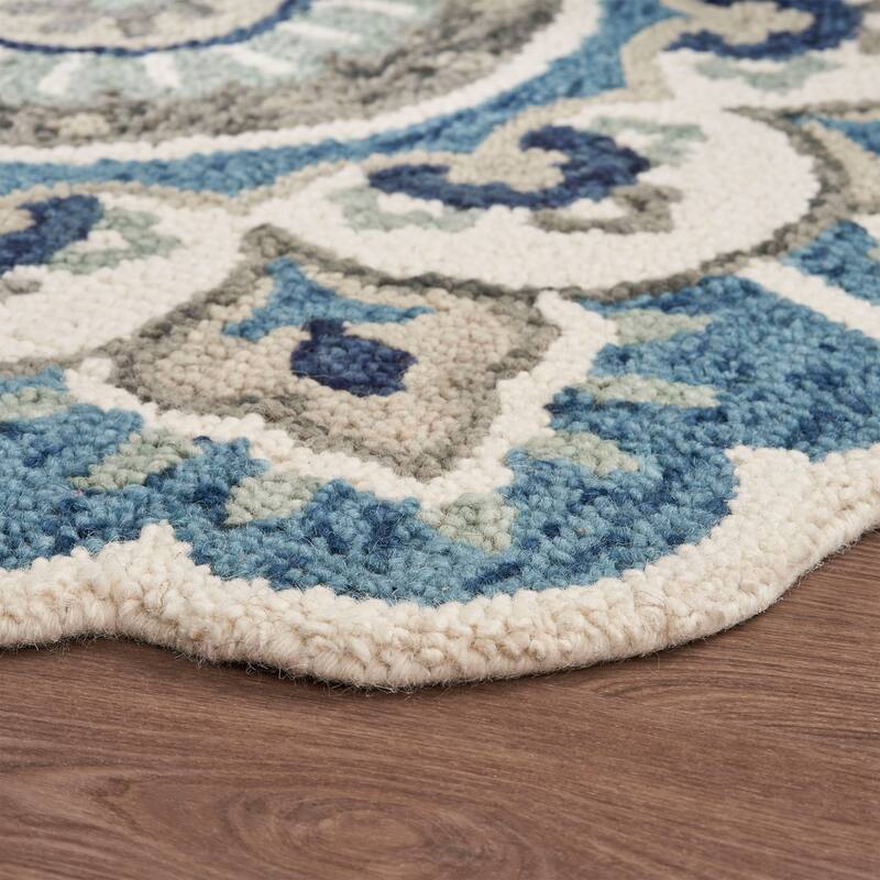 Hand Tufted Geometric Floral Area Rug - 5' Round