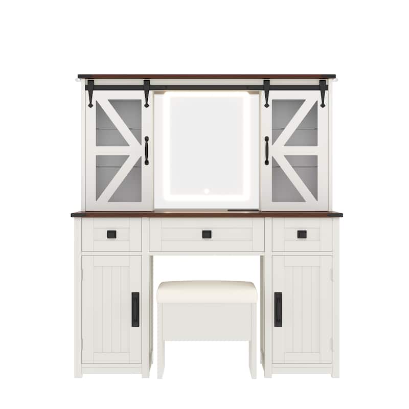 43.3" Farmhouse Vanity Set with LED Mirror & Charging Station
