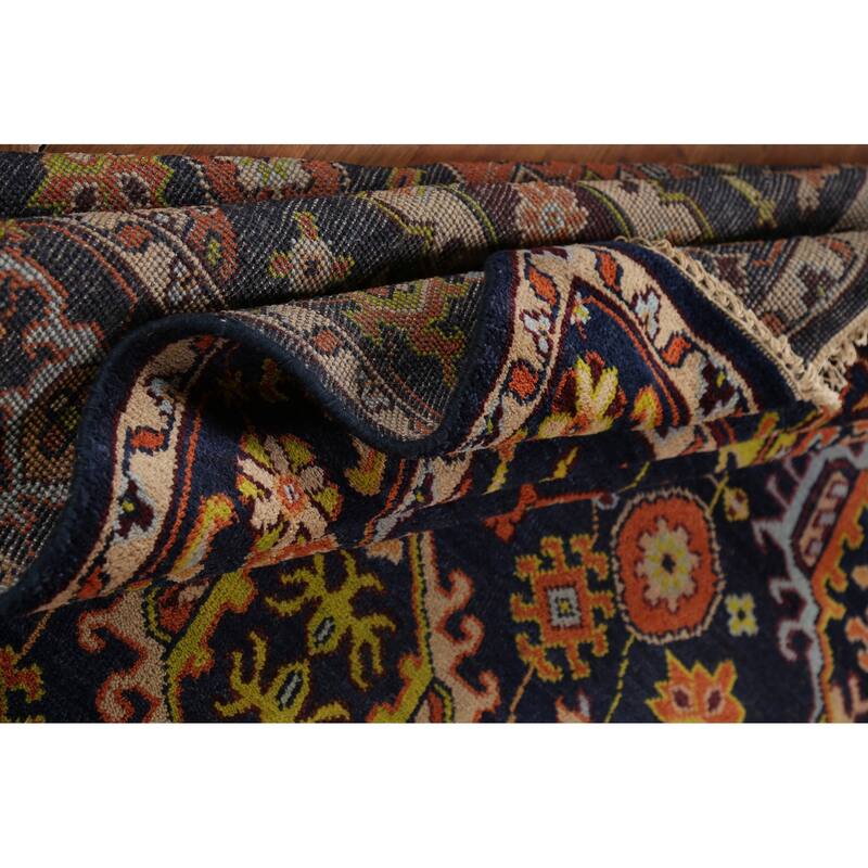 All-Over Blue Geometric Oushak Oriental Area Rug Handmade Wool Carpet - 7'10"x 10'4"