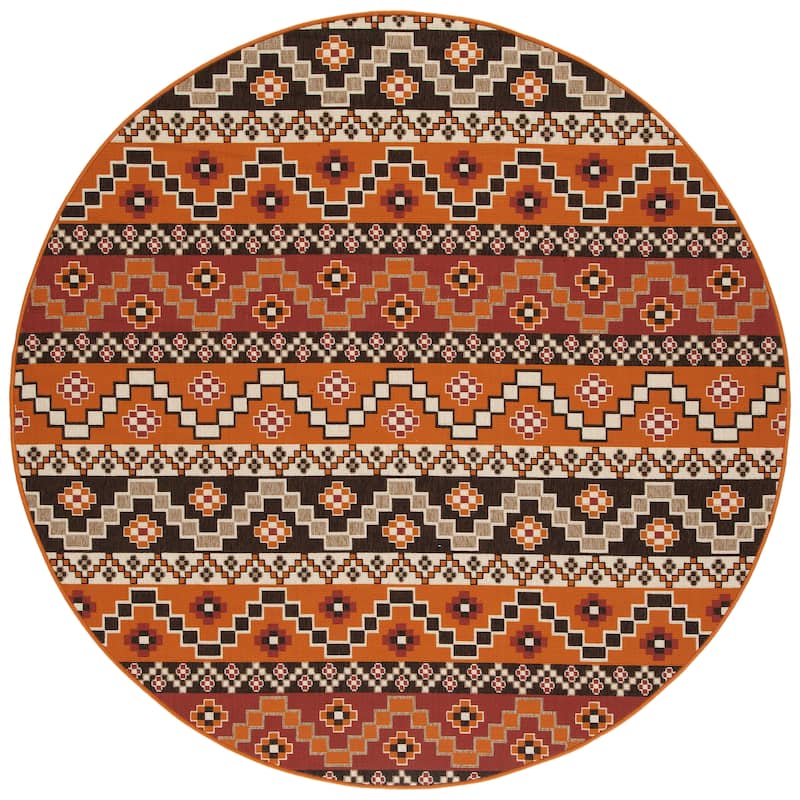SAFAVIEH Veranda Rudy Indoor/ Outdoor Waterproof Patio Backyard Rug - 6'7" Round - Rust/Red