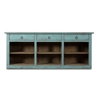 Approx. 91 Inches Wide Counter Table with Three Drawers Distressed Blue ...