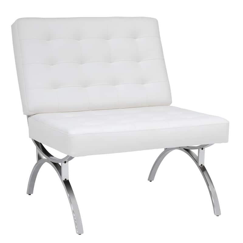 Newel Modern Blended Leather and Chrome Metal Frame Mid Century Accent Chair - White