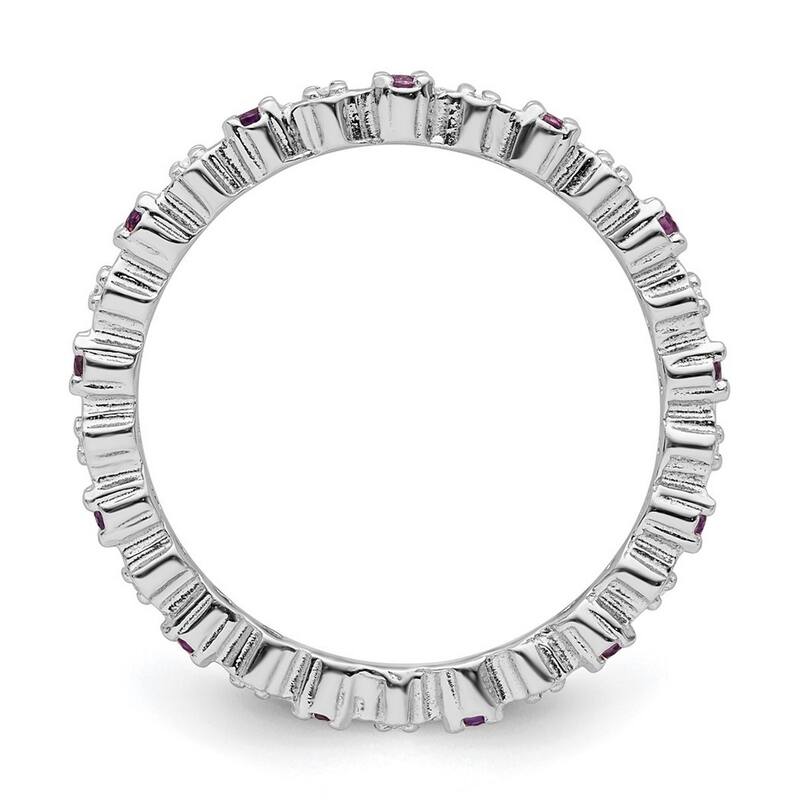 Curata 925 Sterling Silver Polished Prong set Stackable Expressions Amethyst and Diamond Ring