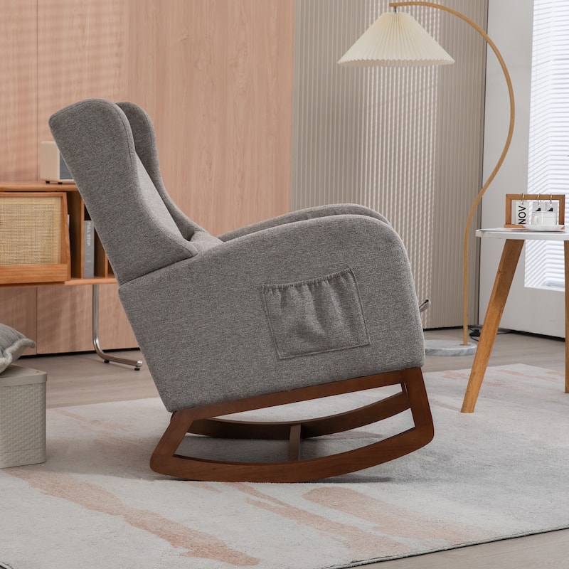High back Upholstered Accent Rocking Chair Nursery Chair With Retractable Footrest