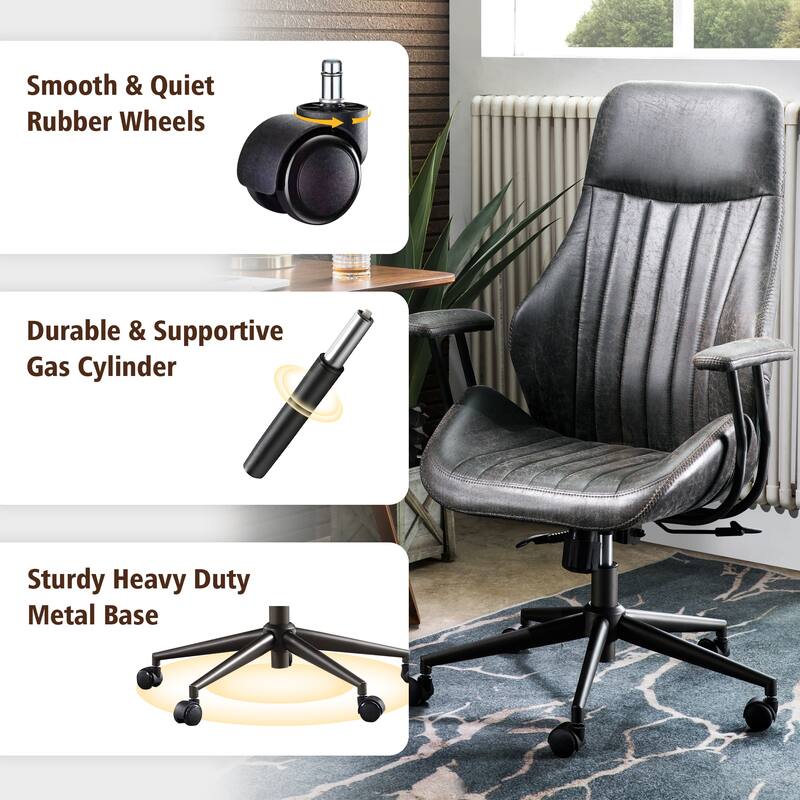 OVIOS Suede Fabric Ergonomic Office Chair High Back Lumbar Support