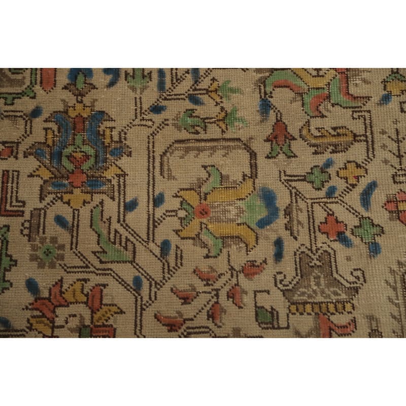 Hand Knotted Oriental 100% Wool Carpet Traditional Floral Beige & Ivories Tabriz Area Rug - 10' 9'' X 7' 10''
