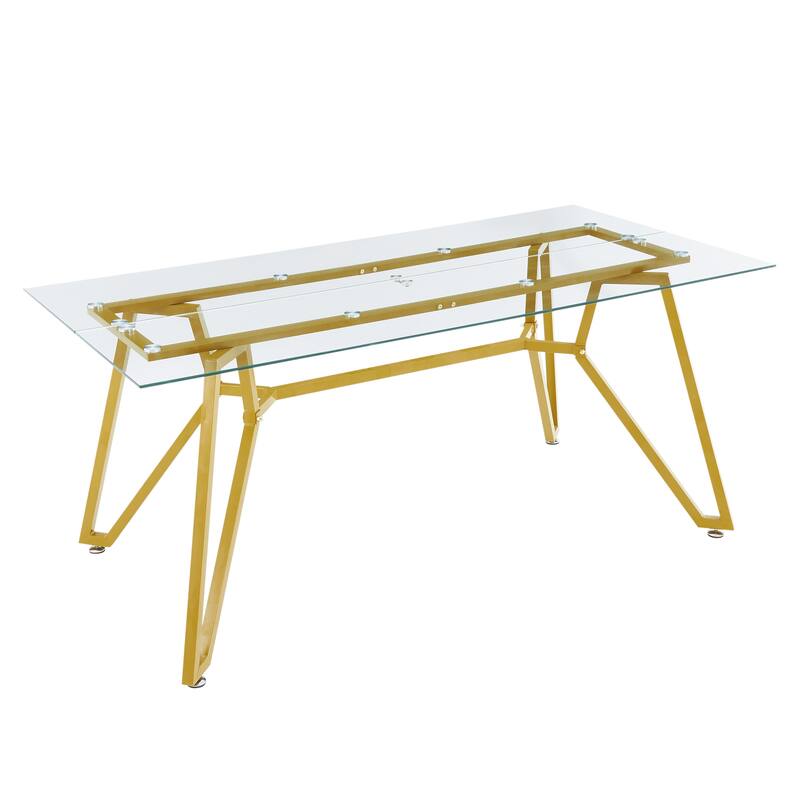 70.9-Inch Rectangular Glass Dining Table,Suitable For 1-8 People,Equipped With Sturdy Metal Table Legs