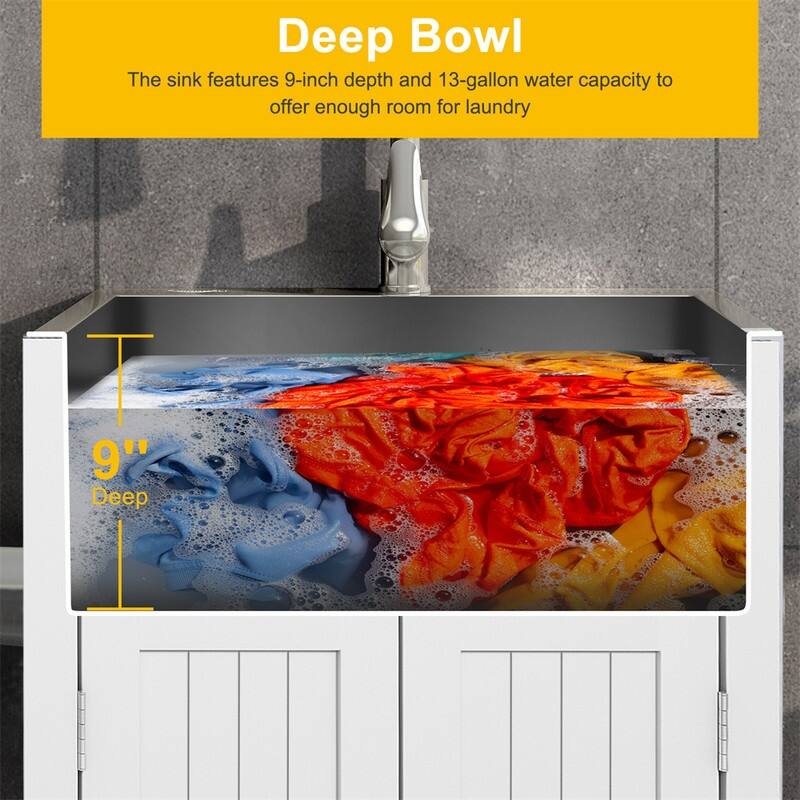 24 Inch Kitchen Utility Sink with Cabinet Combo for Laundry Room White