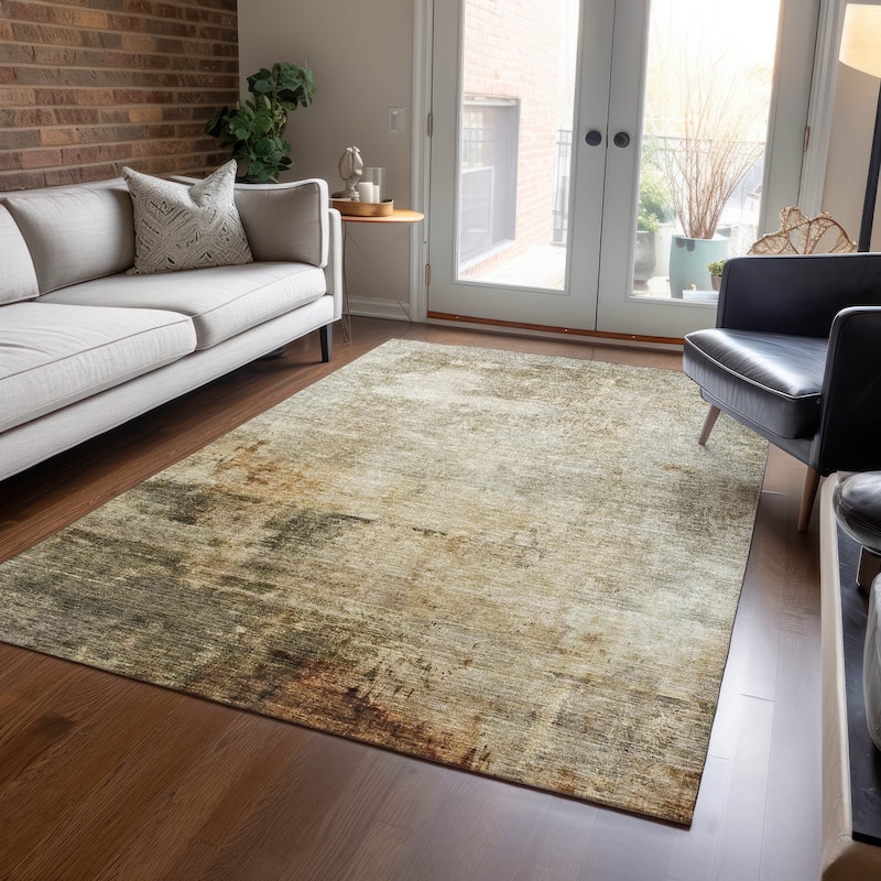 Machine Washable Indoor/ Outdoor Abstract Contemporary Chantille Rug - Linen - 2'6" x 3'10"