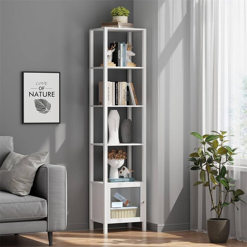 6 Tier Bookcase and Bookshelf - 10.7"D x 15"W x 65.3"H