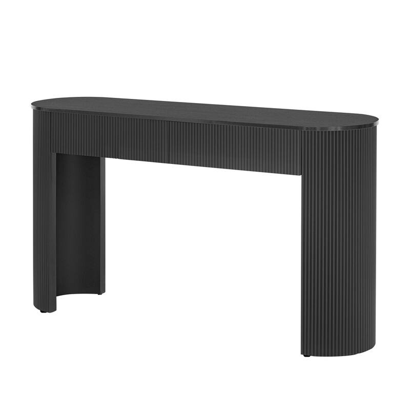 Entryway Table with Fluted Design, Modern Console Table with Storage, Oval Top and 2 Drawers for Entryway and Living Room