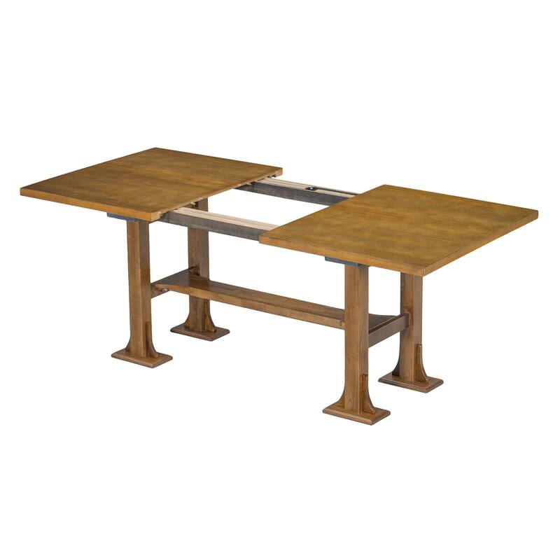 6-Piece Extendable Dining Table Set, Farmhouse Kitchen Table Set with Removable Leaf and Upholstered Dining Chair and Bench