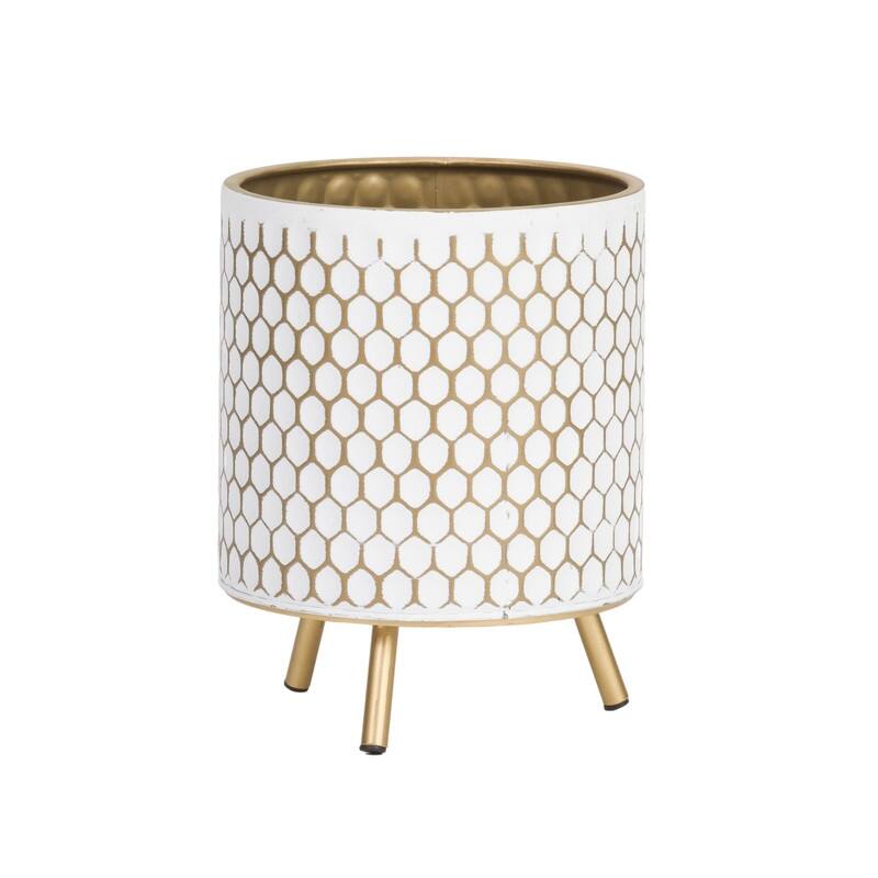 Honeycomb Mid-Century Modern Indoor Metal Pot Planter with 3-Leg Metal Base