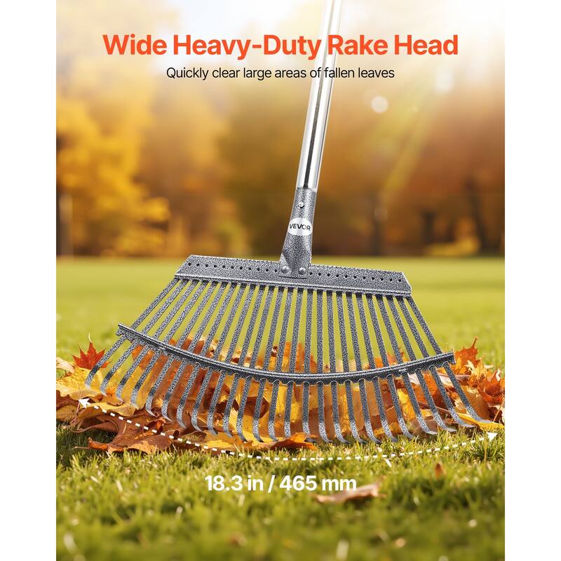 Adjustable Lawn Rake with Stainless Steel Metal Tines - 72.83 x 18.31 x 2.17 in