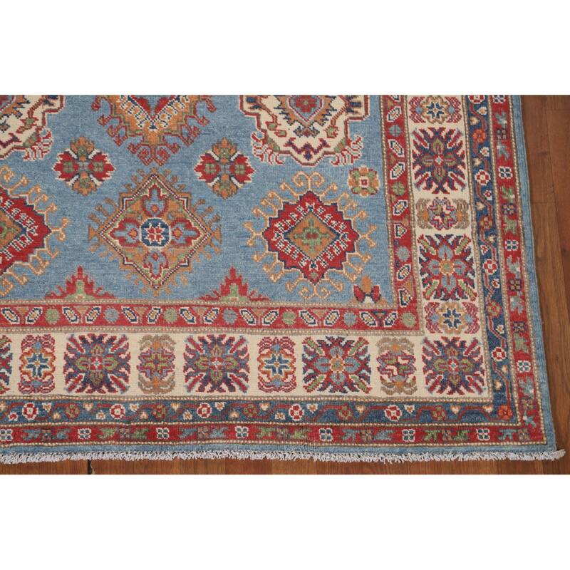Light Blue Kazak Area Rug Hand-Knotted Bedroom Wool Carpet - 4'10" x 6'7"