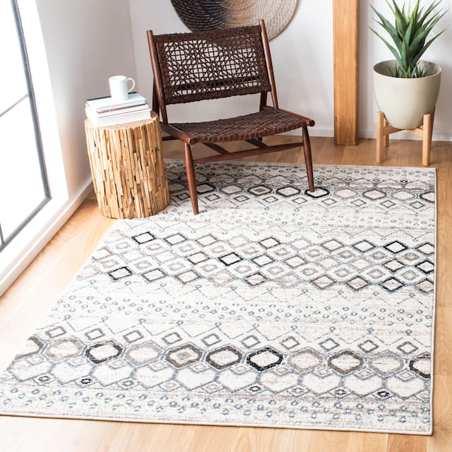 SAFAVIEH Amsterdam Bridget Moroccan Boho Rug - 3' x 3' Square - Ivory/Grey