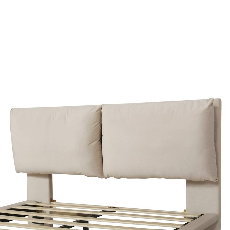 Queen Size Upholstered Platform Bed with Sensor Light and Backrests