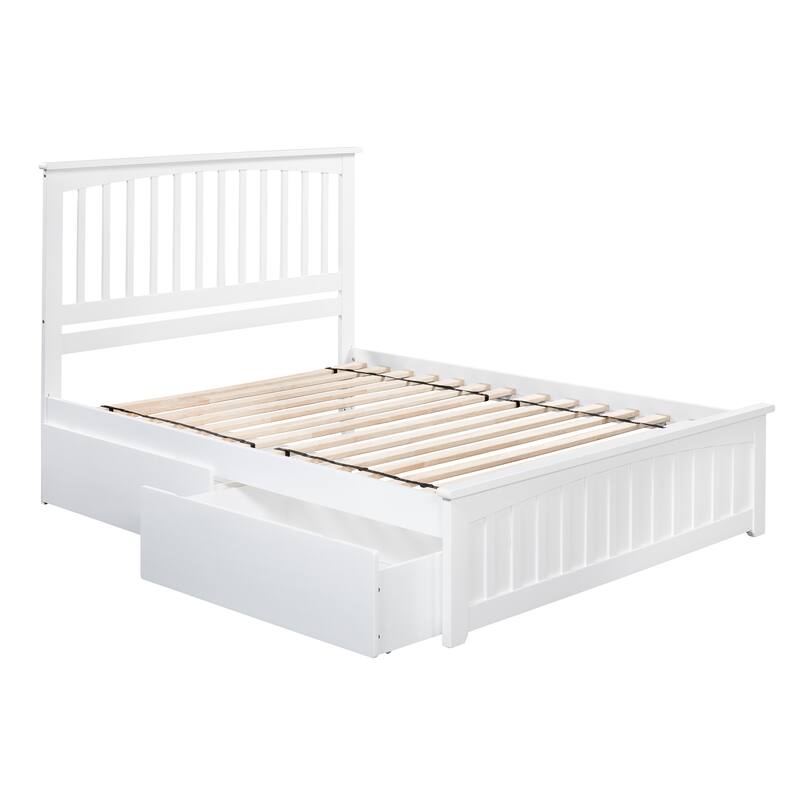Antique Platform Bed with Footboard & Drawers - Grey Bedroom Furniture Set