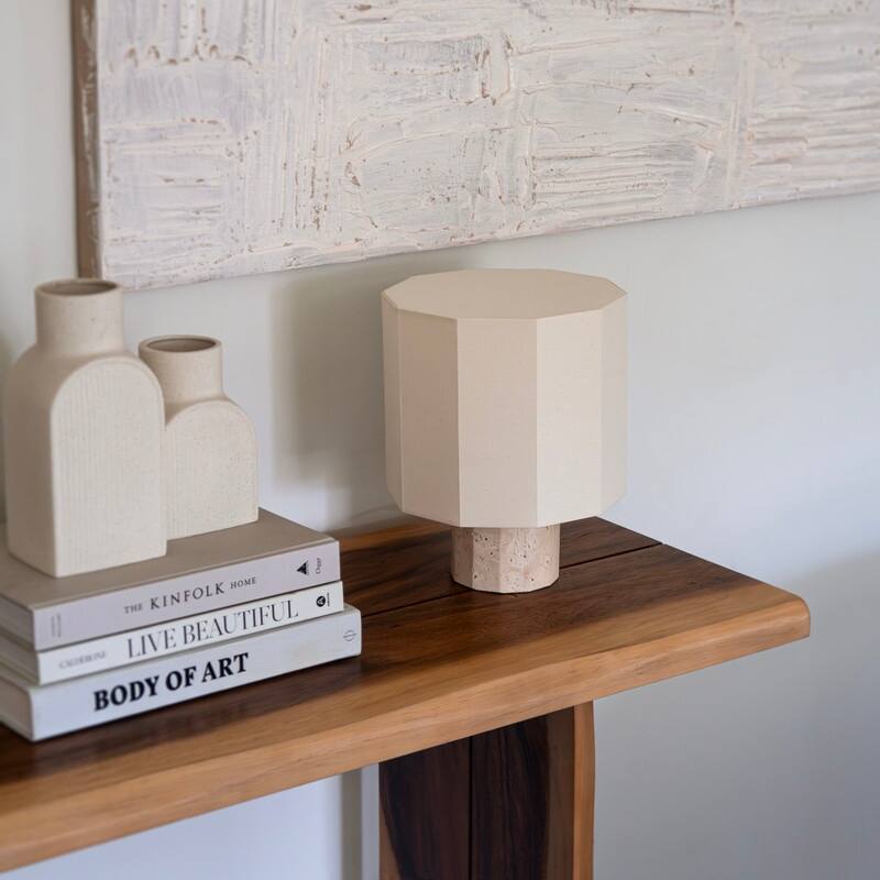Brightech Cleo LED Natural Beige Stone Boho Modern Dimmable Bedside Nightstand Desk Lamp