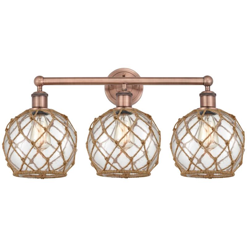 Innovations Lighting 616-3W-13-26 Farmhouse Rope Vanity Farmhouse Rope - Antique Copper / Clear Glass with Brown Rope