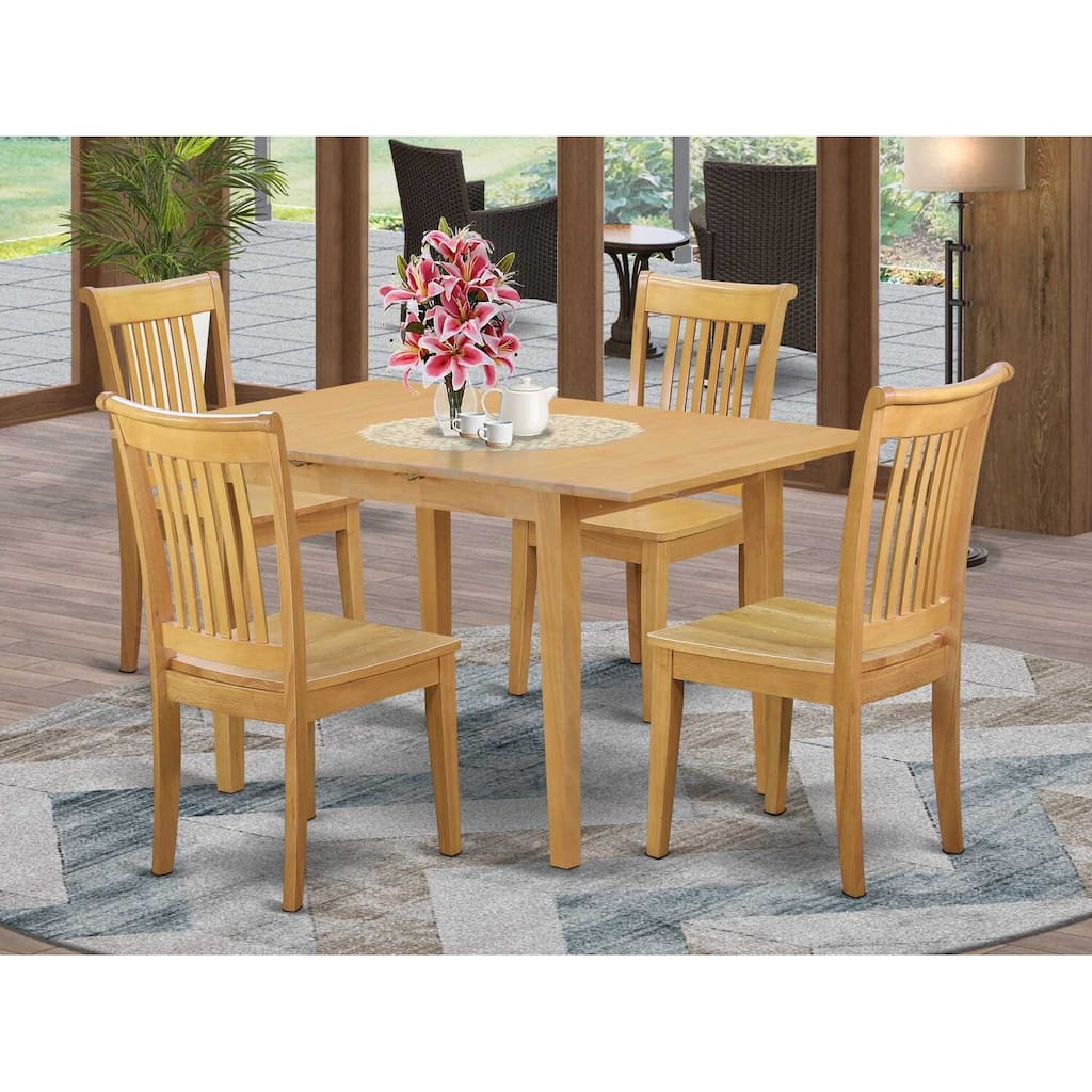 HomeStock 5-Pc Natural Oak Finish Solid Wood Top - Dining Room Set - Seats 4