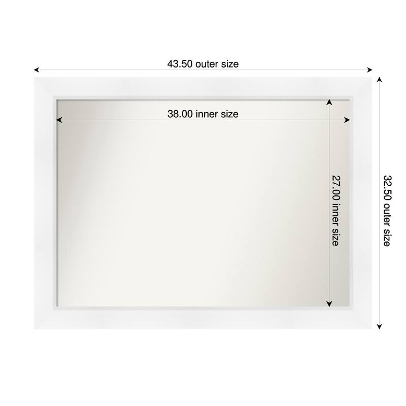 Sloped Non-Beveled Framed Bathroom Vanity Wall Mirror - 44 x 33 in - Sloped White