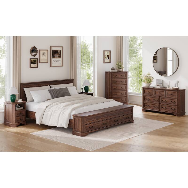 Farmhouse Nightstand with Charging Station, Beside Table for Bedroom