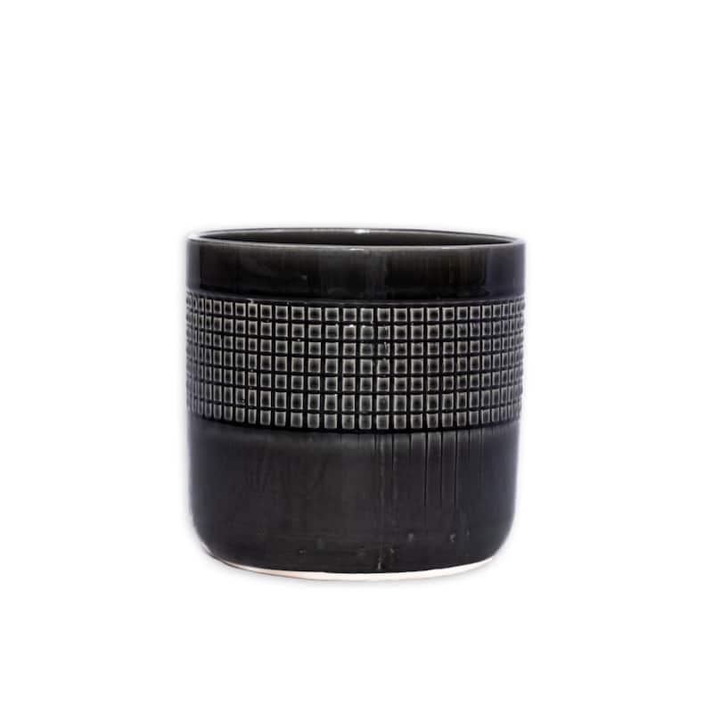 Set of 3 Grid Ceramic Flowerpot, Modern Planter for Patio, Garden, Windowsill