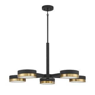 Ashor 5-Light LED Chandelier in Matte Black with Warm Brass Accents