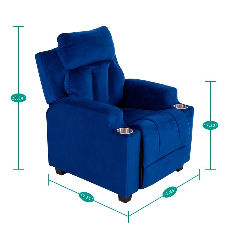 Deluxe Kids Recliner Chair with Footrest Headrest and 2 Cup Holders Microfiber Kids Recliner for Age 3+ Years