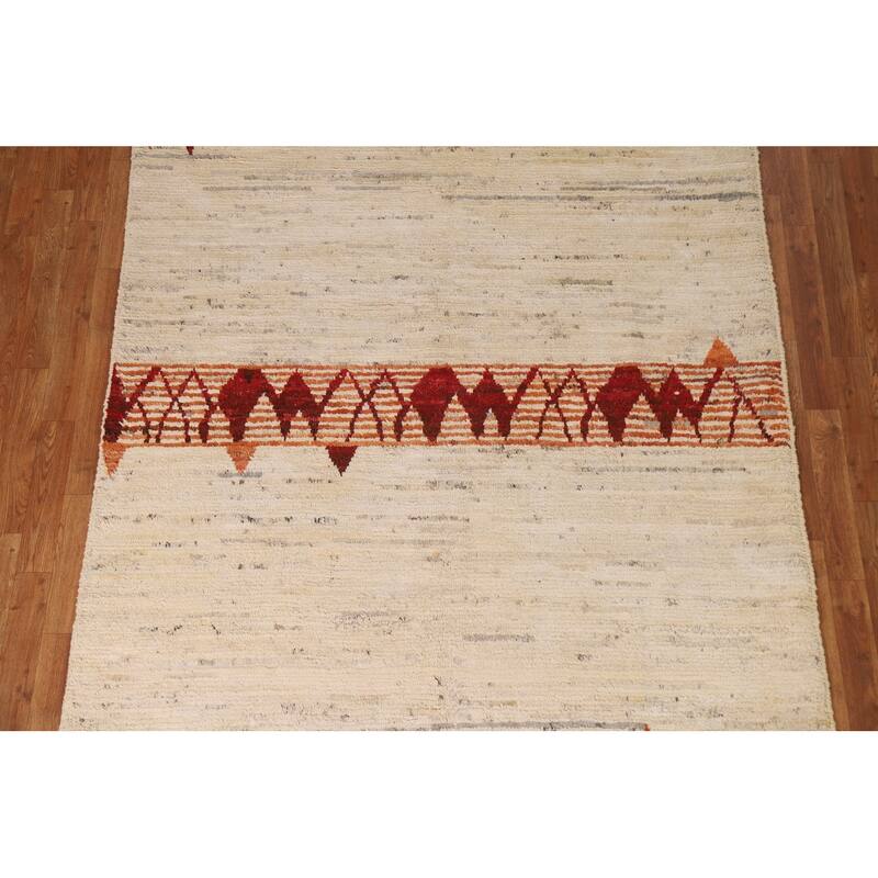 Hand Knotted Oriental 100% Wool Carpet Modern Tribal Beige & Ivories Moroccan Area Rug - 7' 10'' X 5' 8''