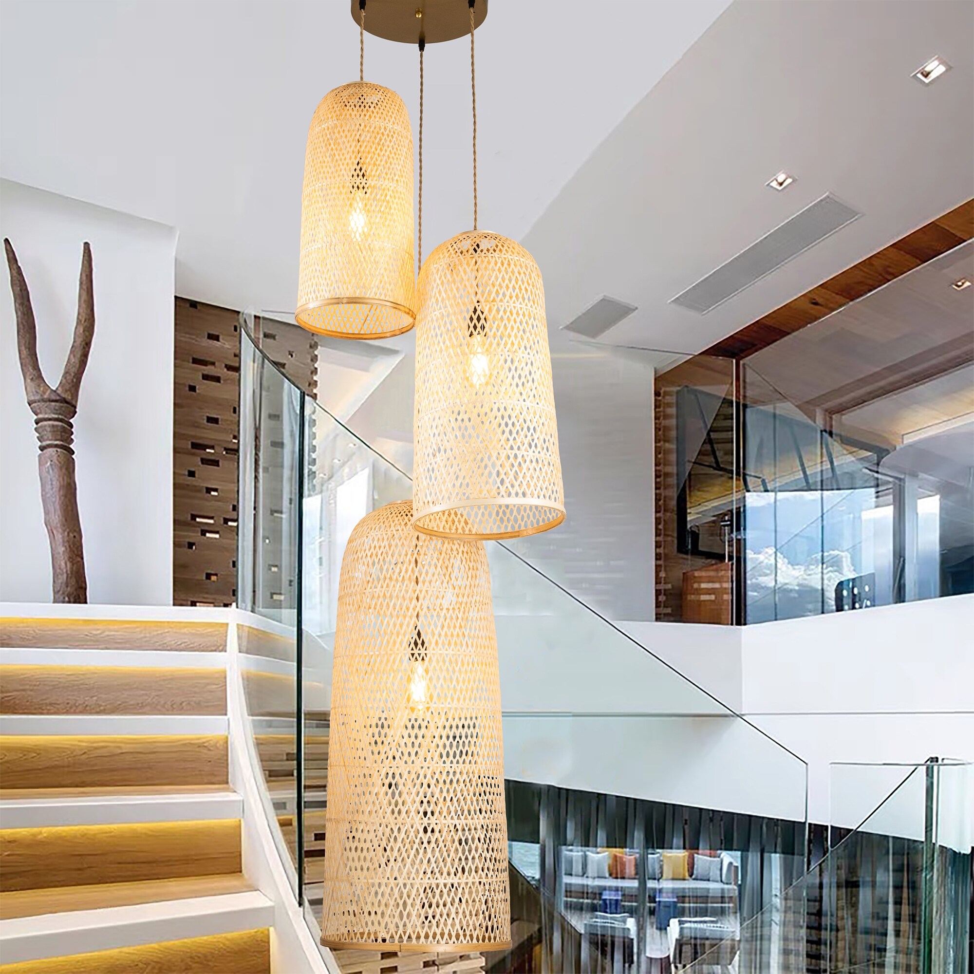 3 light rattan pendant clearance