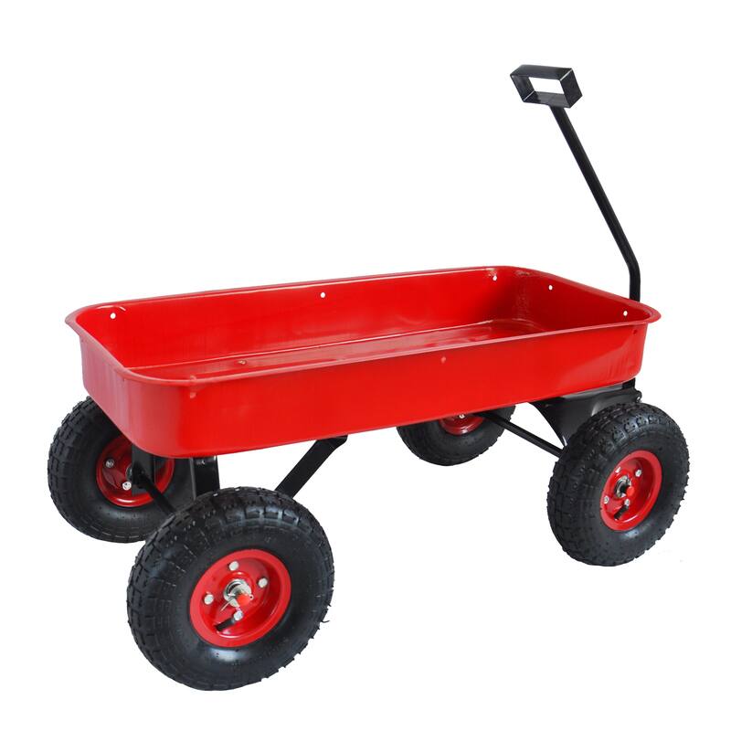 Outdoor Wagon All Terrain Pulling with Wood Railing Air Tires Children Kid Garden