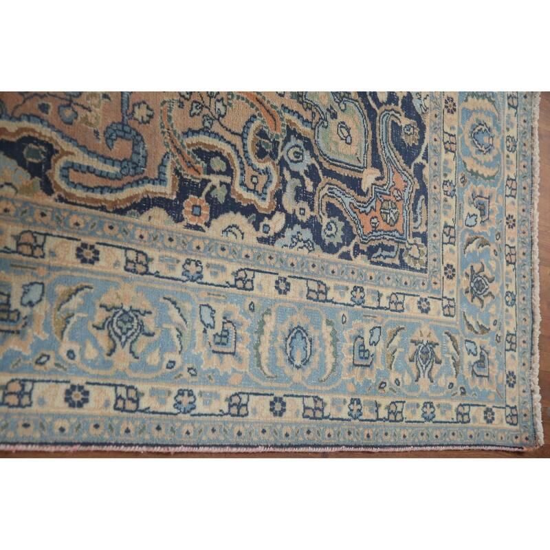 Hand Knotted Oriental 100% Wool Carpet Traditional Floral Peach Mashad Area Rug - 11' 6'' X 7' 11''