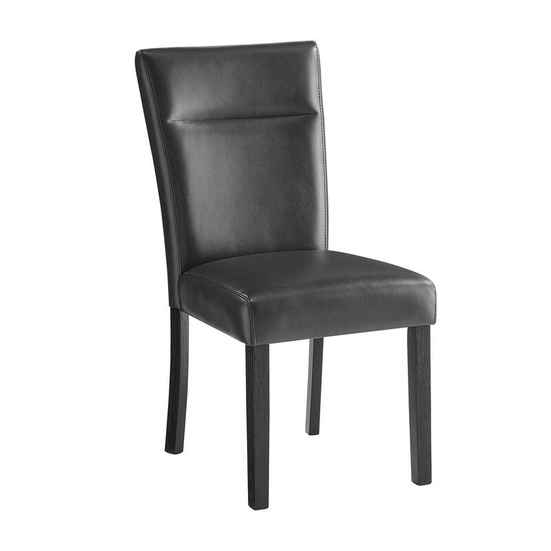 Charcoal Black Rubberwood Dining Chairs Set of 2 Modern Solid Back Faux Leather Side Chairs