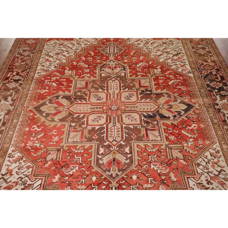 Geometric Red Heriz Persian Vintage Area Rug Handmade Wool Carpet - 6'11"x 9'10"