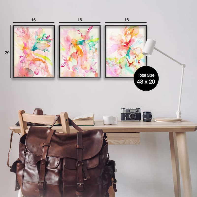 Stupell Abstract Florals & Paint Drip Framed Giclee Art Design By Gemma Bardot (Set of 3)