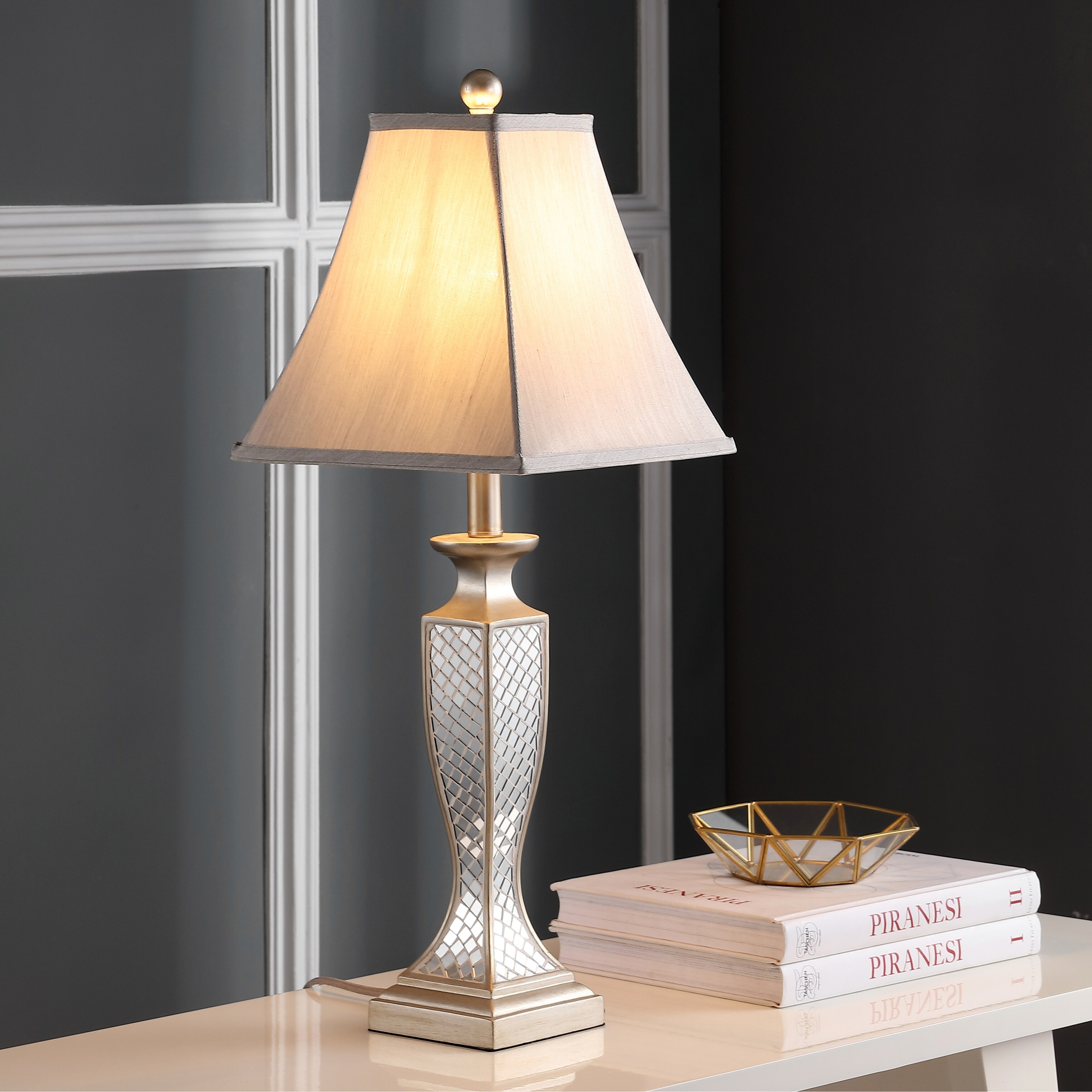 Safavieh Kailey Silver 28 inch Glass Lattice Lamp Set of 2