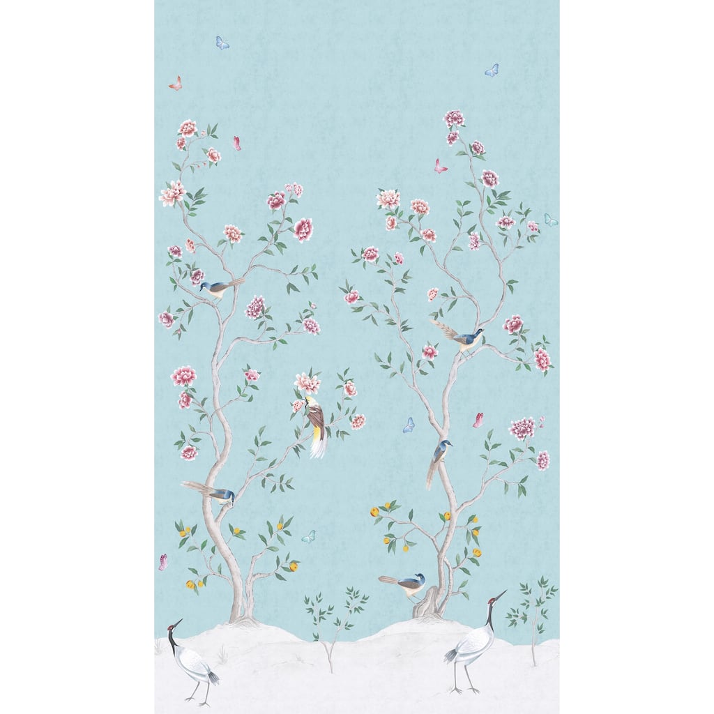 Galerie Wallcoverings Spring Blossom Chinoiserie Floral and Bird 3-Panel Non-woven Matte Wallpaper Mural