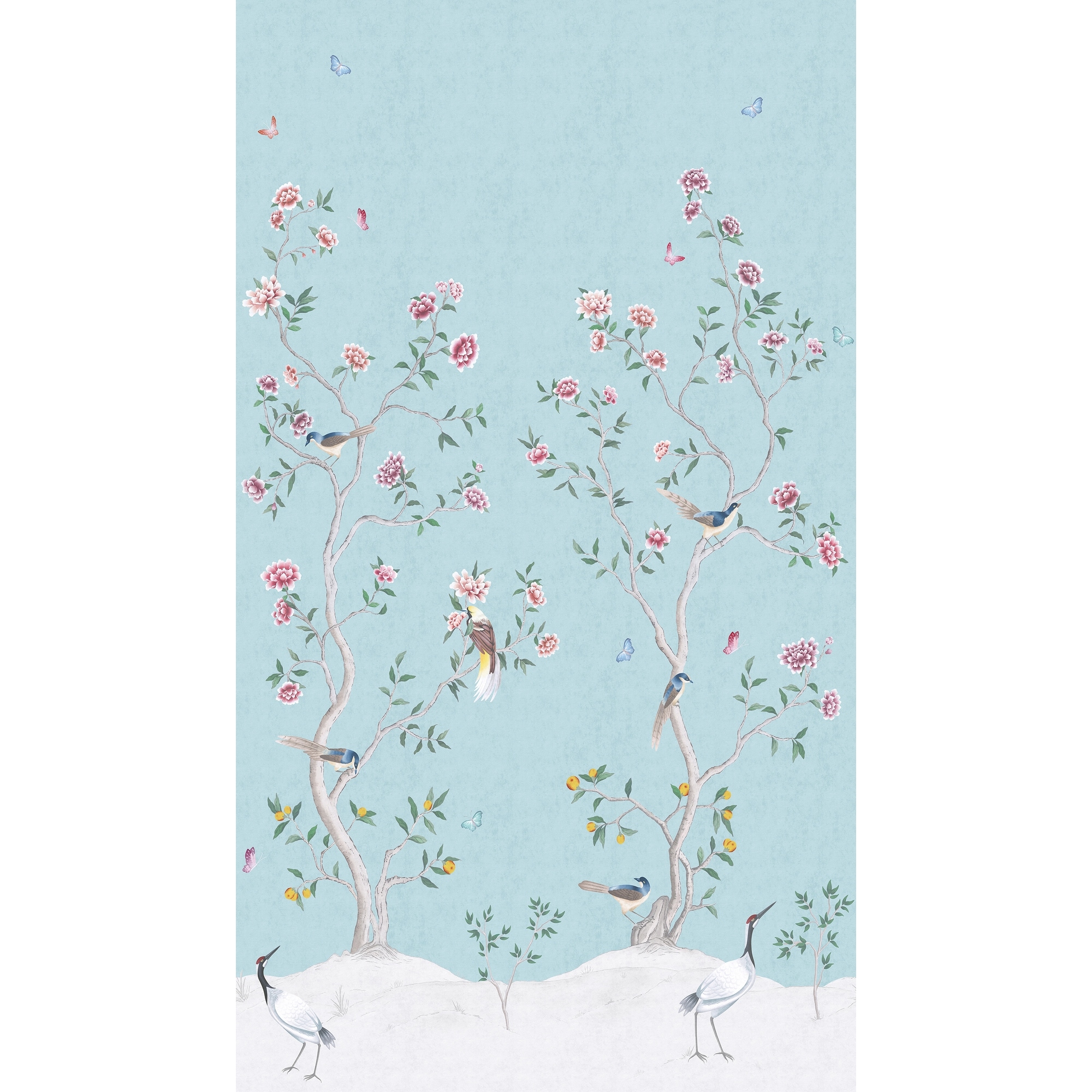 Galerie Wallcoverings Spring Blossom Chinoiserie Floral and Bird 3-Panel Non-woven Matte Wallpaper Mural
