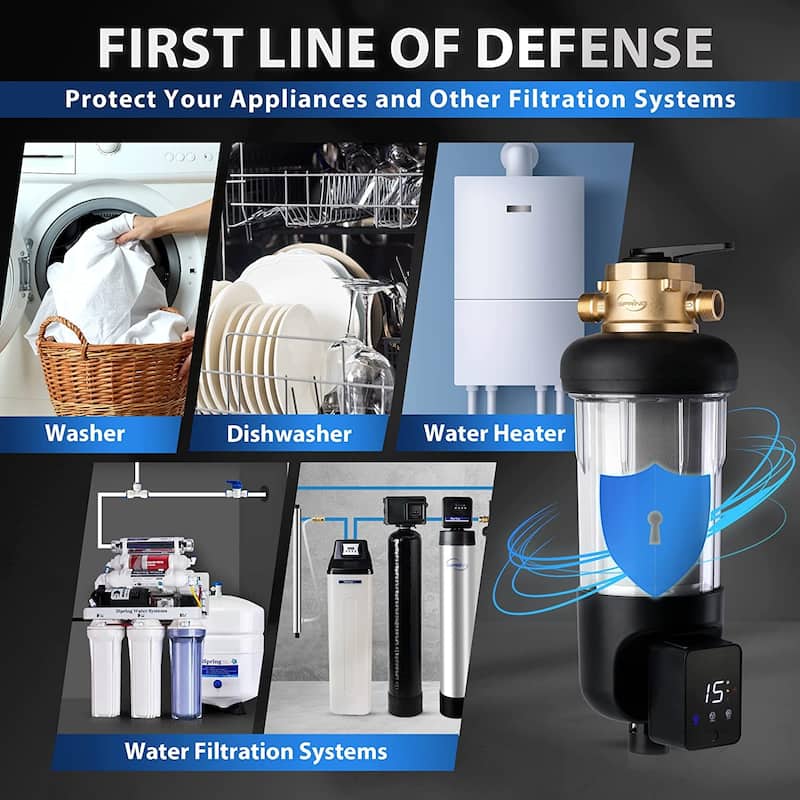 iSpring WSP50ARJ-BP NSF Certified Spin-Down Sediment Water Filter w/ Bypass, 50 Microns, 4 Modes, Touch-Screen Flushing Module
