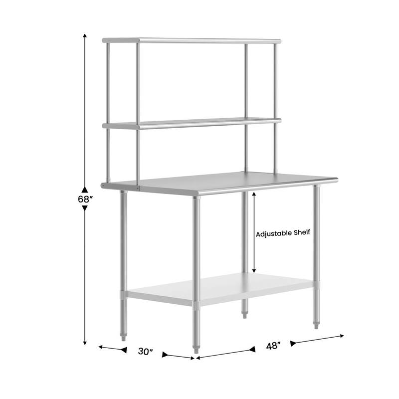Commercial Stainless Steel Worktable with 2 Overshelves and 1 Undershef